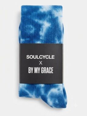 NWT SoulCycle x By My Grace Blue Tie Dye Calf Socks OSFM